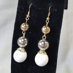5/$5 Vintage Gold Silver and White Beaded dangle earrings